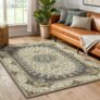 Hafaa Washable Rugs Living Room Small 60×110 cm Soft Short Pile Grey Area Rugs For Bedroom, Kitchen Carpet Non Slip Bedside Rug Traditional Floral Design Vintage Boho Cashmere Rug, Willow Grey