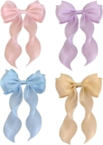 Hair Bows, Elegant Large Bow Hair Clips for Women & Girls, 4 Colors Ribbon Barrettes with Long Tails for School, Wedding, Party, Daily Wear