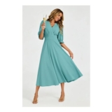 Half Sleeves Jersey Midi Dress with Wrap Neckline