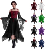 Halloween Costumes Women Gothic Patchwork Corset Dress with Trumpet Sleeves