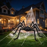Halloween Decorations,50Giant Spider,200Triangular Web and 10 mini Spiders 60G Web for Indoor Outdoor Scary Haunted House Party Yard