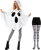 Halloween Ghost Costume Women Fancy Dress Outfit Spooky Hooded Cape Poncho
