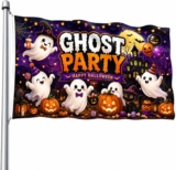 Halloween Ghost Flag 150 x 90 cm for Wall Party Decor (White-Purple)