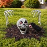 Halloween Skeleton Decorations Garden Outdoor – 8 Piece Skull Arms Crow Set