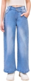 Haloumoning Girls Jeans High Waist Flare Denim Trousers Elastic Waist Wide Legs Jeans Pants