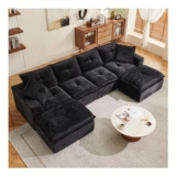Hamlody Boneless Cloud U-Shaped Modular Sectional Sofa, Black
