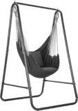 Hammock Chair Stand with Swing Chair, Heavy Duty Steel Frame, Max Load 150 kg, Hanging Chair with 2 Cushions & Hooks, Indoor Outdoor for Patio, Balcony, Garden, Black
