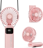 Handheld Fan, Portable Hand Held USB Rechargeable Personal Fan with 6 Speeds, 5200mAh Battery Operated Mini Fan Foldable Desk Desktop Fans with LED Display for Home Office School Outdoor Travel, Pink