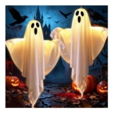 Hanging Ghost LED Lights, 2 Pack, Indoor/Outdoor Halloween Decor