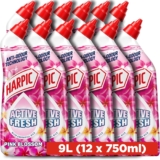 Harpic Active Fresh Toilet Cleaning Gel, Pink Blossom, 750ml (12 x 750ml, Total 9.0L), with Essential Oils, Anti-Odour, Toilet Cleaner, Kills 99.9% of Bacteria