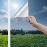 Haton Heat Reflective Window Film Privacy for Glass, Silver, 44.5x200cm One Way Clear Mirror Tint Film Anti Glare and UV, Static Cling Sticker See Out Not In for Home Office