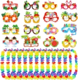 Hawaiian Party Decorations Set – 12 Hawaiian Garlands & 16 Paper Glasses for Summer Beach & Festival Themed Party Accessories