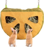 Hay Bag, Hanging Rabbits Hay Holder with 4 Feeding Holes & 2 Hooks, Anti-Bite Hays Feeder for Guinea Pig, Rabbit, Bunny, Chinchillas, Hamsters, Small Animals
