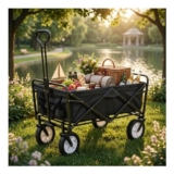 Heavy Duty Folding Wagon Cart Trolley with Adjustable Handle (Black)