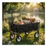 Heavy Duty Folding Wagon Cart Trolley with Adjustable Handle (Black)