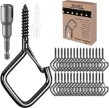 Heavy-Duty Screw-In Hooks with Safety Buckle, 2.16 Inch Metal Ceiling Hooks for Hanging Plants and Outdoor String Lights, Windproof Eye Hooks Screw for Patio, Lights, Bird Feeders (Black, 32 Pcs)
