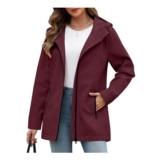 Heekpek Womens Hooded Windbreaker Parka Burgundy M with Zipper Pockets