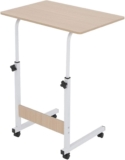 Height Adjustable Mobile Table Workstation Laptop Overbed Multi Table Portable Standing Desk for Bed with Metal Frame & Rolling Castors (Light Wood Color)