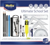 Helix Ultimate Stationery Set Complete School Supplies Kit with Highlighter, Pens, Pencils, Compass, Ruler, Pencil Sharpener, Eraser & Geometry Set Back to School Exam & Revision Essentials
