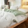 Herside Boho Tassel Duvet Cover Set Super King Solid White Green Reversible Bedding Set Soft Microfiber Bedding Set 3 Pcs for Girls Boys Teen All Season Home Decor Bedding Cover Set