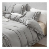 Herside Grey Ruffled Duvet Cover Set, Super King with Pillowcases