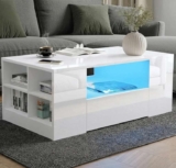 High Gloss Coffee Table with LED Lights Storage Drawers, W95 x D55 x H37cm – All Colours