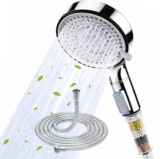 High Pressure Shower Head with ON/Off Switch, Shower Head with 1.5M Hose Chrome Finished 5 Spray Modes Hard Water Filter Shower Head, 12CM Large Spray Face Handheld Showerhead with Filter
