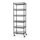 Himimi 6-Tier Wire Basket Shelving Unit with Wheels Black