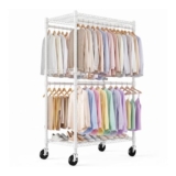 Himimi Heavy-Duty Clothes Rail on Wheels, 2-Tier Garment Rack, White