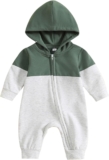 Himllauen Infant Baby Boy Contrast Color Romper Toddler Long Sleeve Casual Zipper Hooded Jumpsuit Newborn Boy Fall Spring Bodysuit Cute Clothes