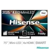 Hisense 75U7QTUK 75 Inch Mini LED 4K UHD Smart TV – 5 year warranty – Discount at Checkout