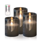 Hiyaa LED Flameless Candles, Gray Glass Battery Operated with Realistic Warm Light and Flickering Effect Grey