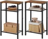 Hoctieon 2-Set 3 Tier End Table, Telephone Table Set of 2, Tall Side Table with Storage Set of 2, Small Nightstand for Small Spaces, Metal Frame, Rustic Brown
