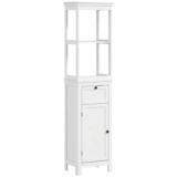 Homcom Tall Bathroom Cabinet, Slim Bathroom Storage Cabinet with 2 Open Shelves, Soft Close Door & Drawer, Adjustable Shelf – White