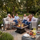 Hortus Square Outdoor Fire Pit Table with Fire Poker & Mesh Screen, Metal Wood Burning Stove, Garden Brazier & Patio Heater for Backyard Log Burning