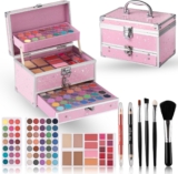 Hot Sugar Makeup Kit for Girls with Train Case, 52-Piece Cosmetic Set with Eyeshadow, Blush and Brushes (Pink)