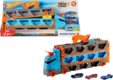 Hot Wheels Speedway Hauler & 3 1:64 Scale Toy Cars Large-Scale Truck Stores 20 Cars & Transforms into 6-Foot-Long Race Track, Connects to Other Sets & Tracks, HGH33