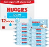 Huggies Pure Plastic Free Baby Wipes – Pack of 12 (576 Wipes) 99% Water Wet Wipes, Fragrance Free, Hypoallergenic, Better Cleaning, Soft and Gentle on Babies Delicate Skin