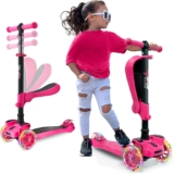 Hurtle 3-Wheel Tri Scooter for Kids ages 4-7, Scooter with Seat, Foldable, Flashing Lights, Adjustable Height