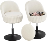 Hzuaneri Vanity Chair with with Hidden Storage, Height Adjustable Dressing Table Chair, 360 Swivel with Backrest, Corduroy Dressing Table Stool for Bedroom, OffWhite VS32803M