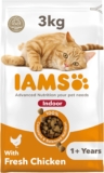 IAMS Indoor Complete Dry Cat Food Chicken 3kg – Litter Odour Control, Hairballs & Weight Management