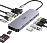 ICZI USB C Hub, Docking Station with 4K HDMI, 11-in-1 USB Hub USB C Multiport Adapter, HDMI 4K, 4 USB 3.0/2.0, 3.5mm Audio, RJ45, VGA, PD 100W, SD/TF
