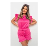 IKRUSH Avie Plain Frill Peplum Sleeve Top Shorts Co-Ord Set