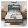 IRONCK 3ft Single Metal Bed Frame with Storage and LED