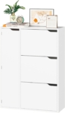 IRONCK Shoe Storage Cabinet Cupboard, 3 Flip Drawers, Shoe Rack Cabinet Hallway with Boot Cabinet, Free Standing Wooden Shoe Storage Organiser Unit, Entryway Living Room Furniture, 77x30x112cm (White)