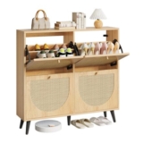 IRONCK Slim Rattan Shoe Cabinet with 4 Flip Drawers