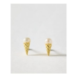 Ice Cream Cone Pearl Gold Plated Stud Earrings