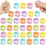 Ice Cube Squishy Toys, 36 PCS Glitter Squishy Fidget Toys Stress Relieving Sensory Toys, Anxiety Relief Squishies Stress Balls for Relaxation and Focus