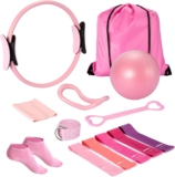 Ideal Swan Pilates Equipment Home Pilates Ring Kit 13 PCS Pilates Ring, Mini Ball, Resistance Bands & Accessories Home Pilates Set for Women Toning Strength Pilates Essential for Beginners