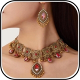 Indian Jewellery Set for Women Jhumka Indian Earrings Necklace Wedding Party Dresses Outfits Accessories Gifts